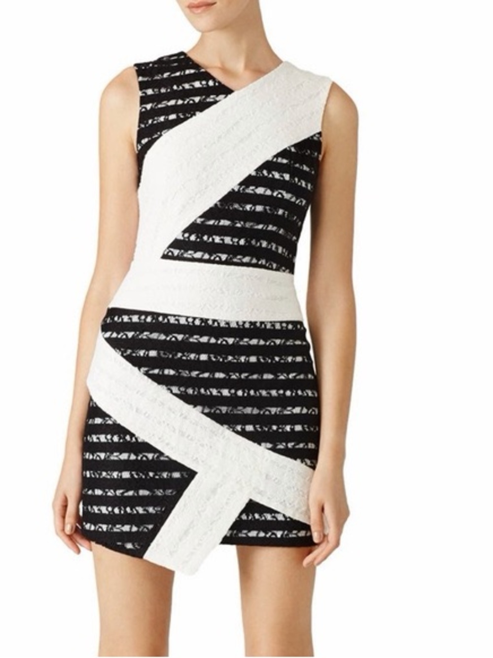 Revolve BCBGMaxAzria Black and White Diagonal Panel Mini Dress - Picture 2 of 9